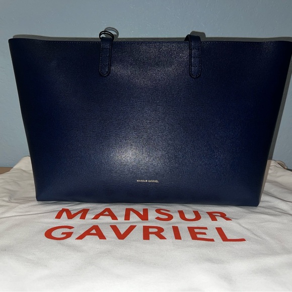 Mansur Gavriel Small Zip Top Saffiano Leather Shoulder Tote Blue NWT $545 MSRP - Picture 2 of 8